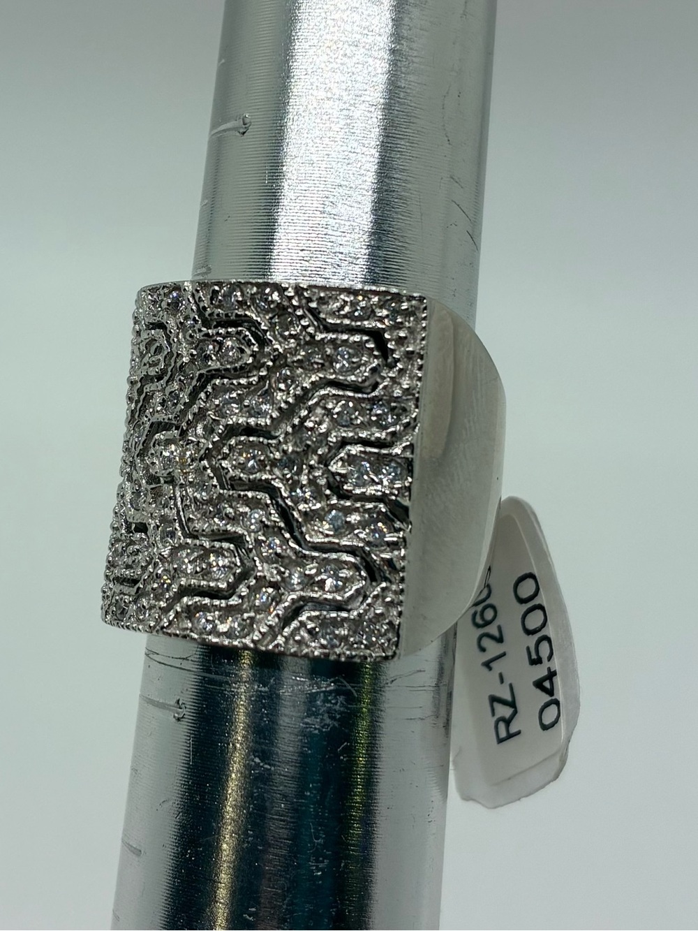 WIDE SILVER GEOMETRIC PATTERNED STERLING SILVER RING, SIZE 6
